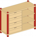 Combined cupboard with drawers and 2 shelves