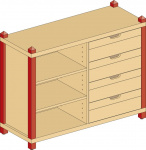 Combined cupboard with drawers and 2 shelves