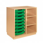 Cupboard with plint, 2 shelves and 8 plastic drawers