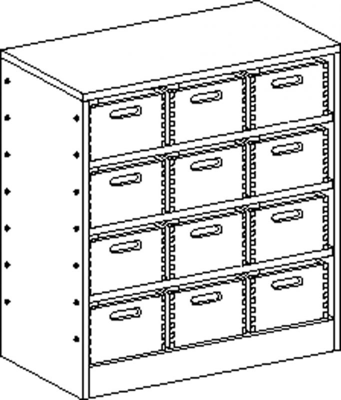 Cupboard MIKI PLUS with plinth and 3 shelves and 12 drawers