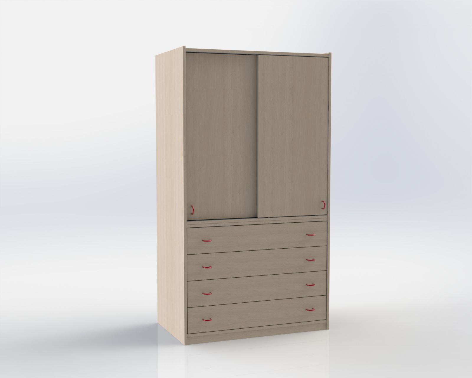 Cabinet with shelves and 2 sliding doors and 4 drawers