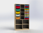 Shelf cabinet with 17 plastic drawers