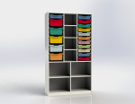 Shelf cabinet with 17 plastic drawers