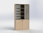 Cabinet with doors and 17 plastic drawers