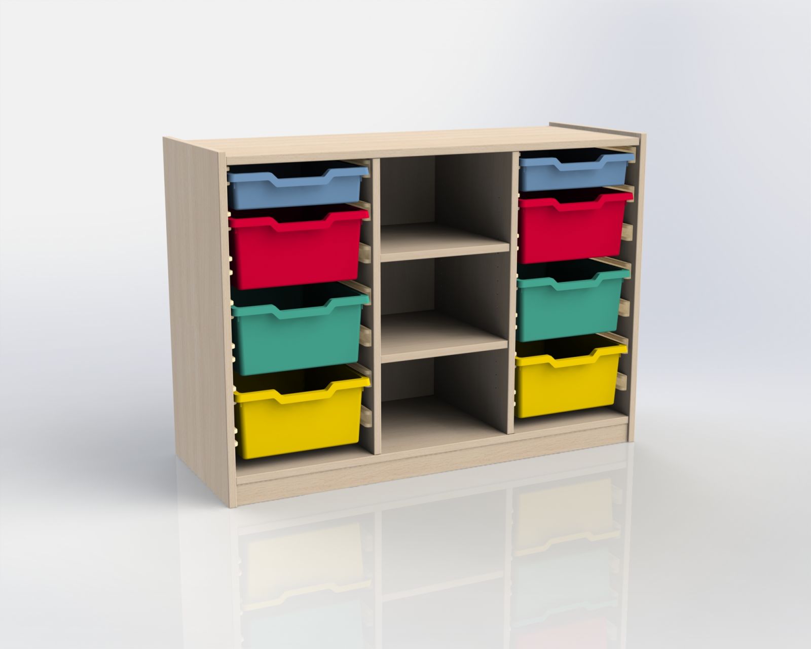 Cupboard with plint, 2 shelves and 6+2 plastic drawers TVAR v.d. Klatovy