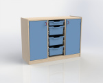 Cupboard with plinth, 2 doors and 3+1 plastic drawers TVAR v.d. Klatovy