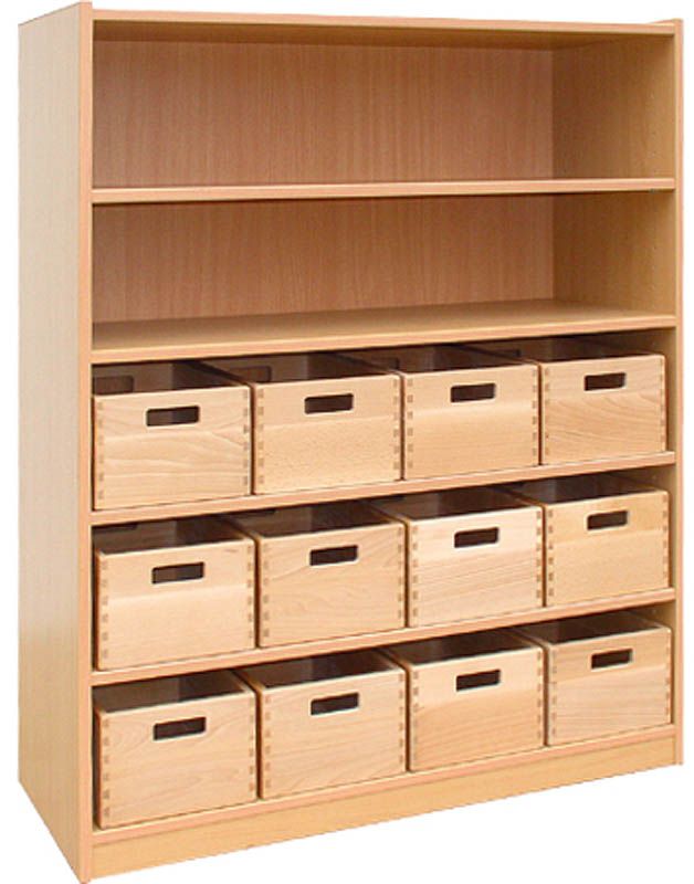Cupboard with 4 shelves and 12 drawers