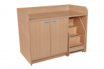 Batching cupboard with doors and staircase