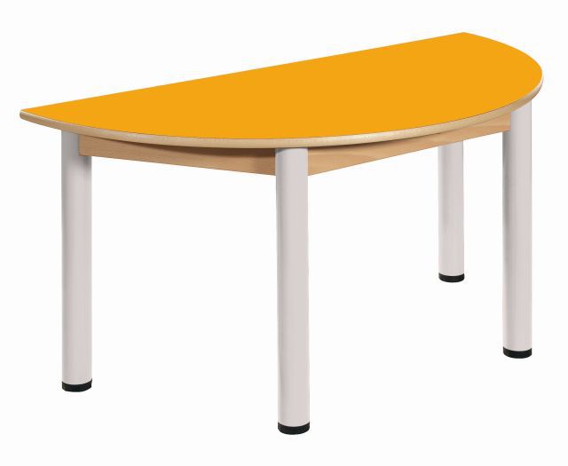 Halfround table 120 x 60 cm/ height 36 - 52 cm, light yellow