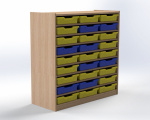 Cupboard with 27 plastic trays, H: 100 cm