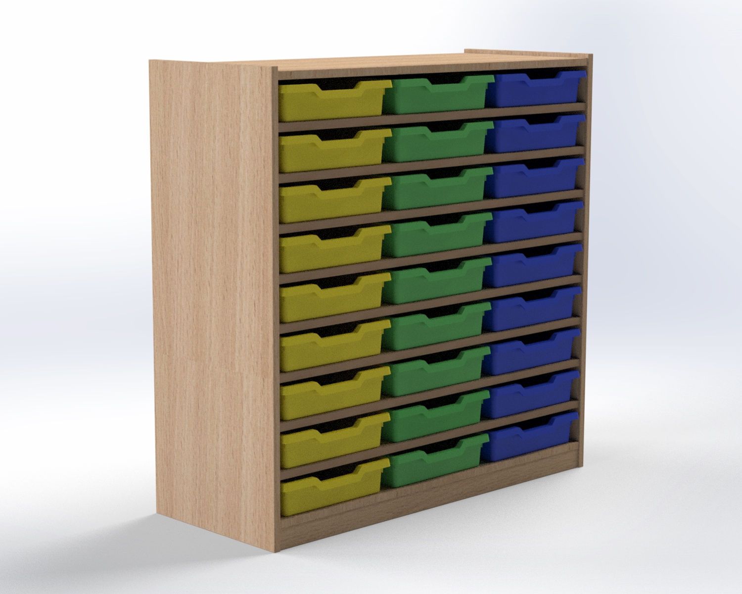 Cupboard with 27 plastic trays, H: 100 cm