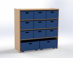 Cupboard with 2 shelves and 11 drawers, H: 100 cm