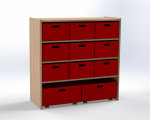 Cupboard with 1 shelf and 11 drawers, H: 100 cm