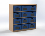 Cupboard with 3 shelves and 12 drawers, height 100 cm