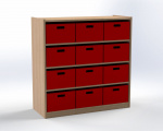 Cupboard with 3 shelves and 12 drawers, H: 100 cm