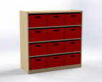 Cupboard with 3 shelves and 12 drawers, H: 100 cm