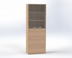 Cabinet with 3 drawers + upper glass door, h. 215 cm
