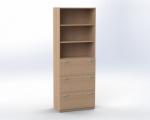 Cabinet with 3 drawers + open shelves at the top, h. 215 cm, offiCe